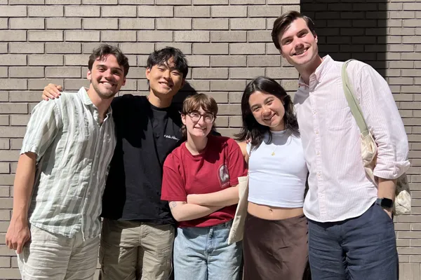 Quinn Evans, Alex Shin, Iz Klemmer, Alexandra Paulus, and Matthew Jennings volunteer at High School in the Community on Union Street in New Haven. Members of Aurelian began their multi-week philanthropy project in February, going to High School in the Community as College Application Allies and working with New Haven students on application and essay strategies.